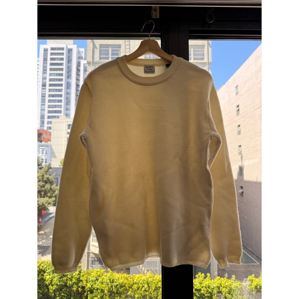 Ships Amossa Cream Ribbed Knit Crewneck Sweater